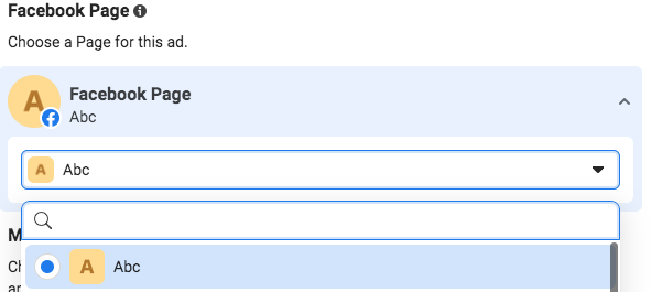 Select a Facebook Page in adset.