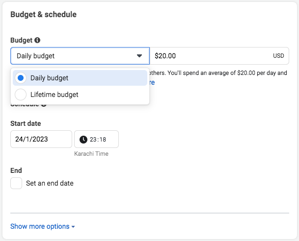 How to set Budget and Schedule in Adset