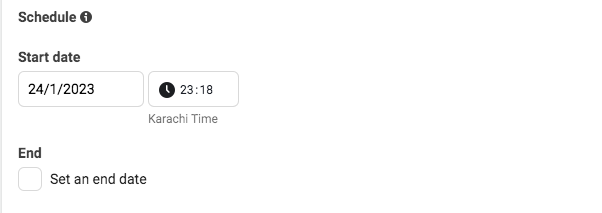 how to set the schedule of an adset in Facebook.