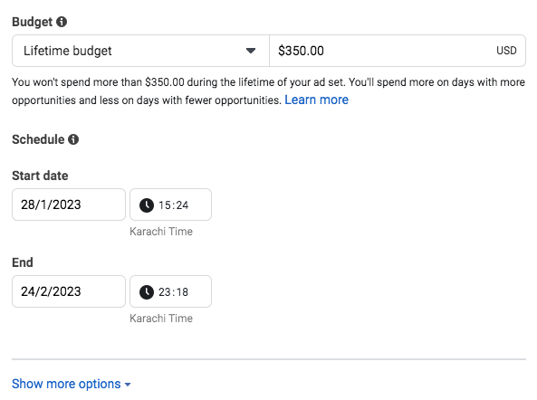 How to set lifetime budget in Facebook Adset?