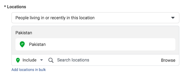 Set location for audience in Facebook adset