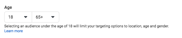 how to set target audience age group in Facebook adset